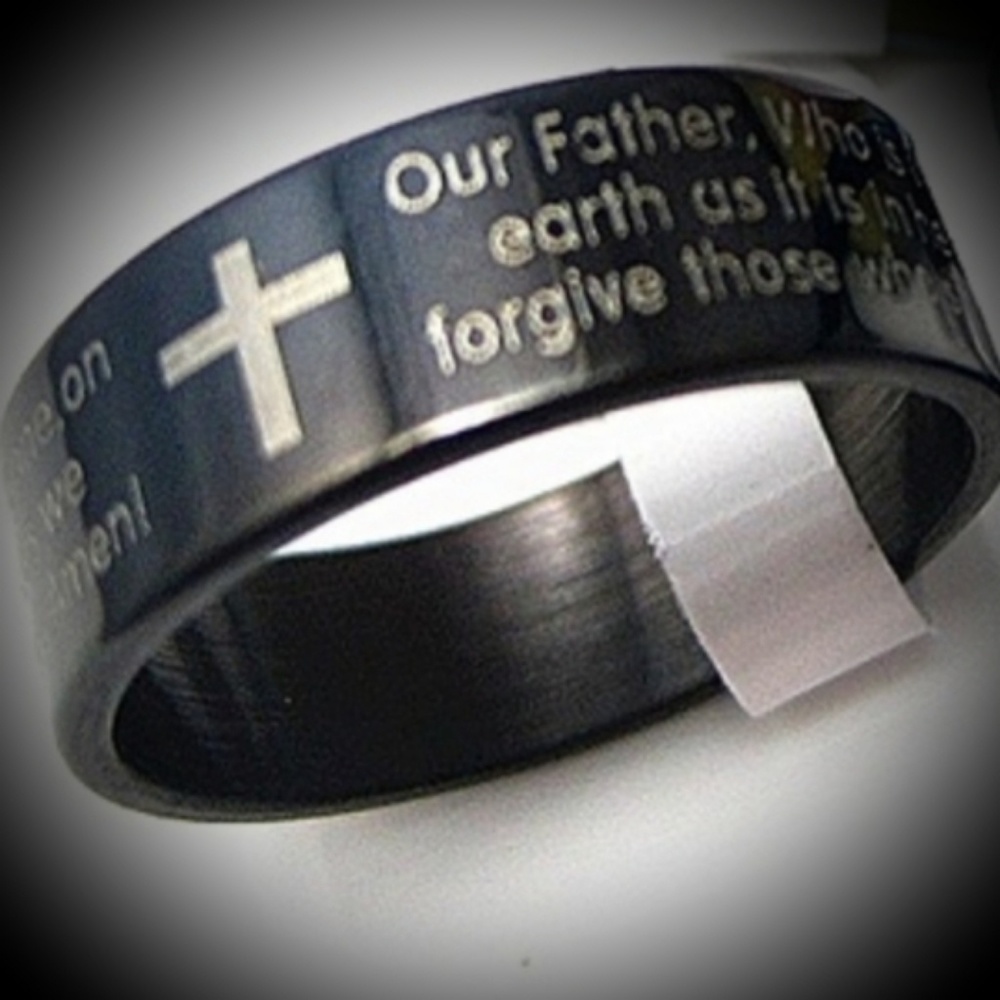 Men's Lord's Prayer Black Stainless Steel Rings